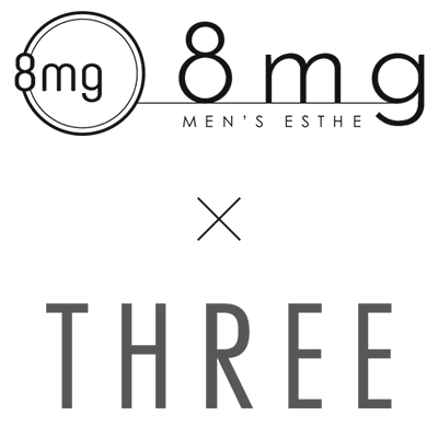 8mg〜ハチミリグラム,THREEのロゴ